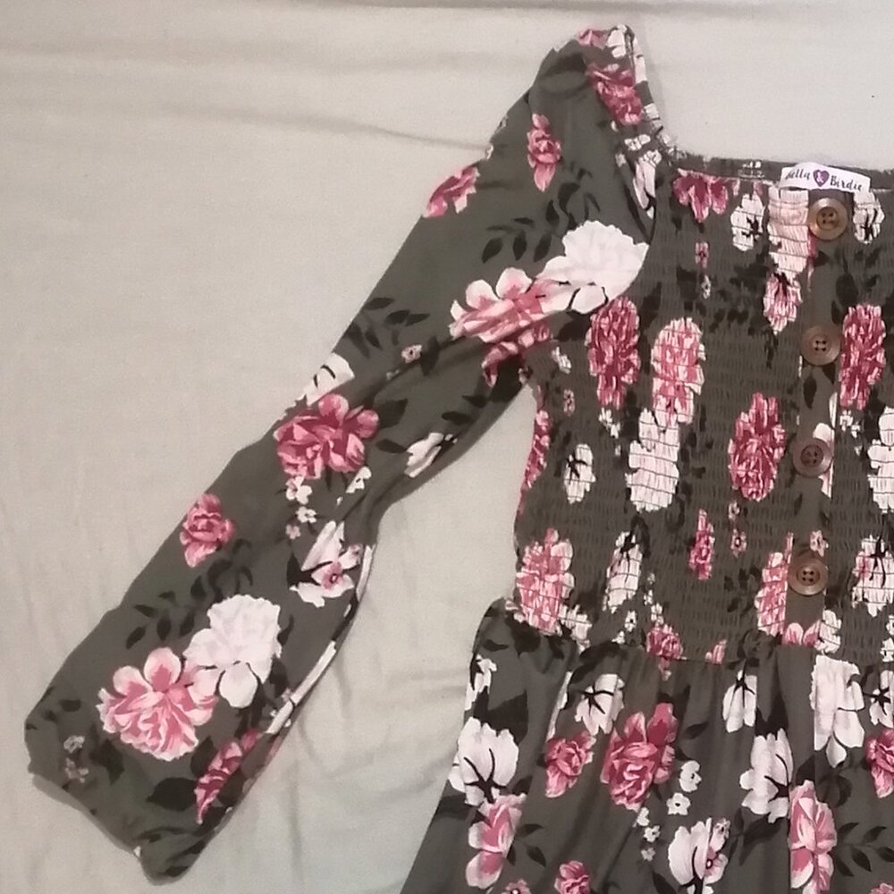 🇨🇦 Bella & Birdie Green and Pink 3/4 Sleeve Dress, NWT - Picture 6 of 6